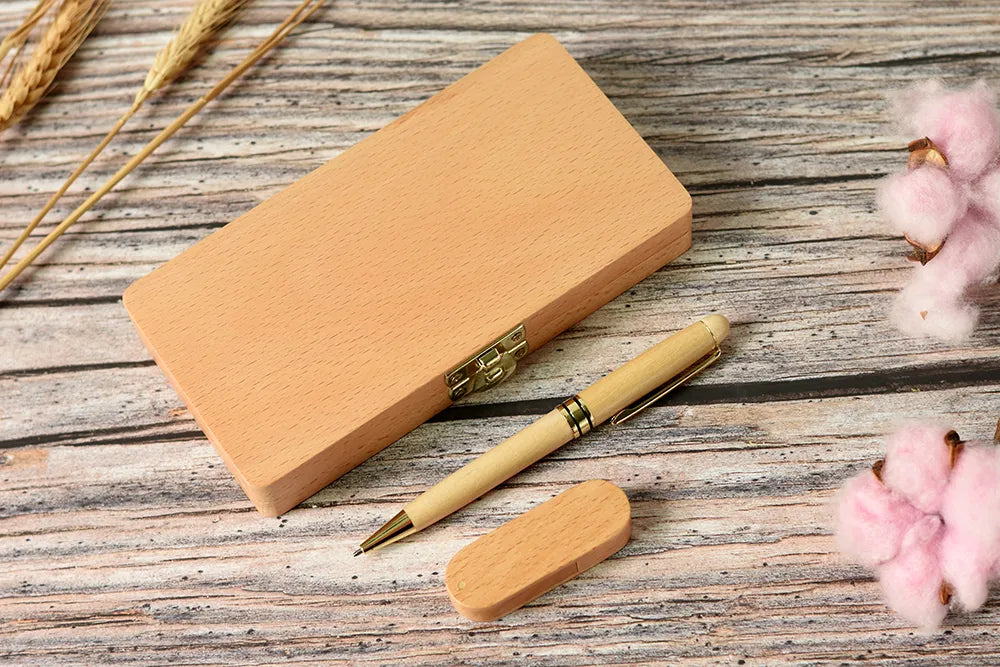 Personalisierte USB-Flash-Laufwerke Buche Holz Kugelschreiber und Fall + USB Festplatte 8GB geschenk.