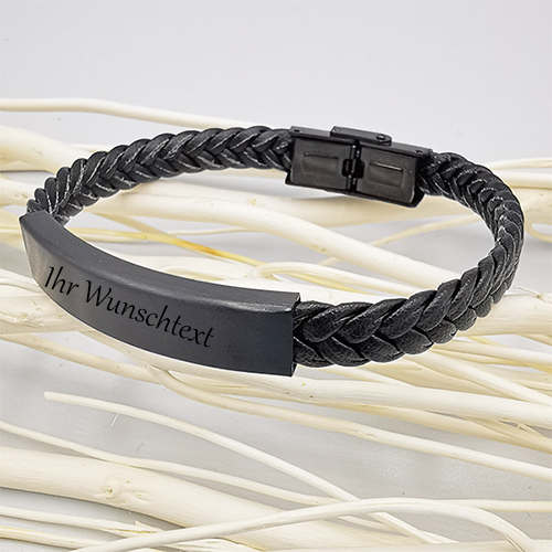 Personalisierte Herrenarmband geflochten Totem Serie Zeitloses schwarzes Lederarmband / Titanstahl