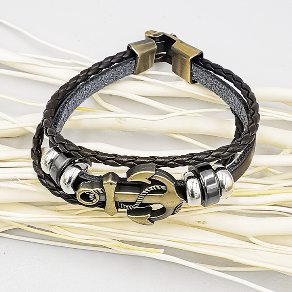 Personalisierte Leder armband für Herren, gewebter Anker, personalisiertes Punk-inspiriertes braunes Lederarmband