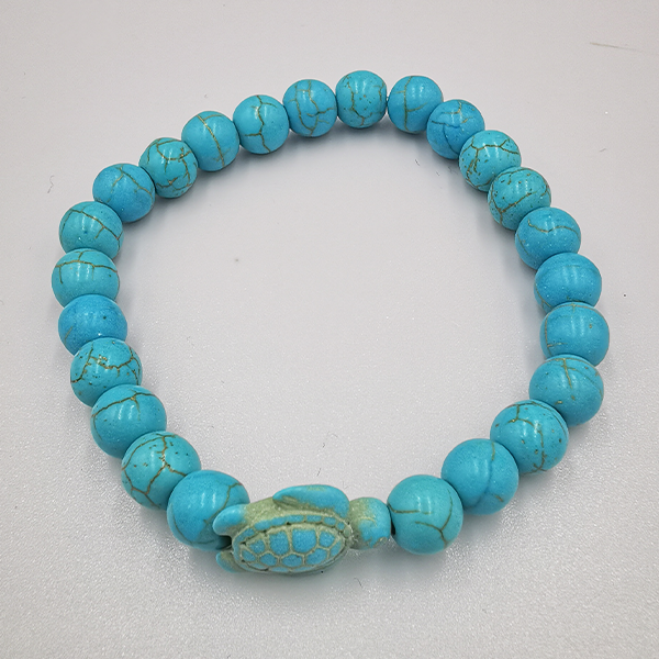 Personalisierte Elastisch, türkisfarben- braun-vulkanweiss-Natursteinarmband unisex