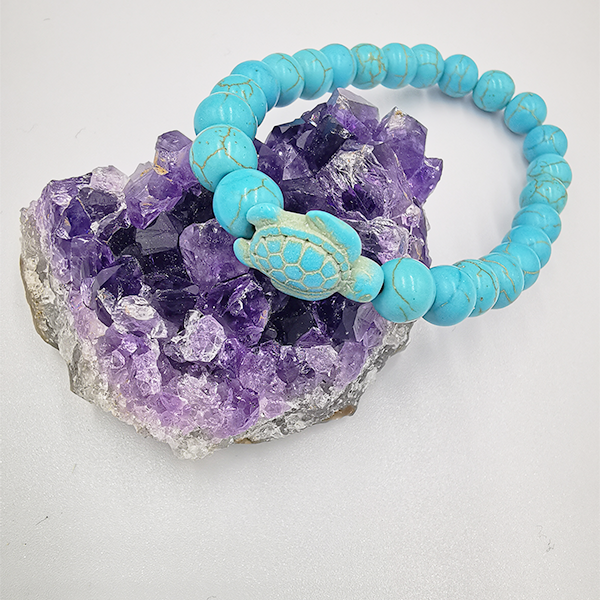Personalisierte Elastisch, türkisfarben- braun-vulkanweiss-Natursteinarmband unisex