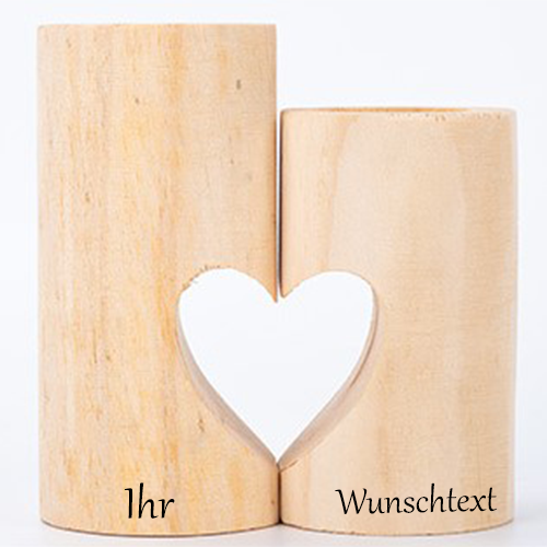 Personalisierte 2 Stück Kerzenständer in Herzform aus Holz. Individuell graviertes Geschenk für Sie und Ihn.