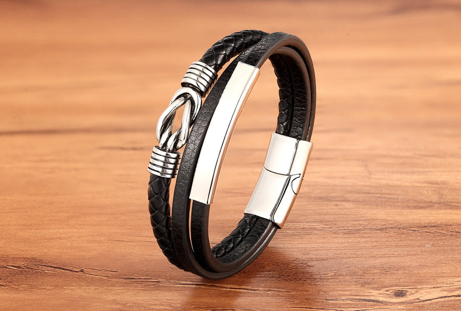 Personalisierte Männer Armband Aus Echtem Leder Geflochtenen Seil Gold / Silber Farbe Trendy Edelstahl Zubehör Armreifen Schmuck