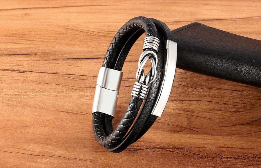 Personalisierte Männer Armband Aus Echtem Leder Geflochtenen Seil Gold / Silber Farbe Trendy Edelstahl Zubehör Armreifen Schmuck