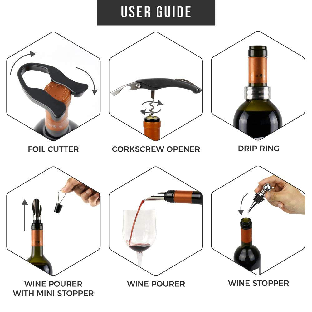 Personalisierte Wein Flasche Opener 5 Stück Küche Werkzeuge Set Manuelle Rotwein Korkenzieher Wein Stopper Ausgießer Folie Cutter mit Lagerung rack