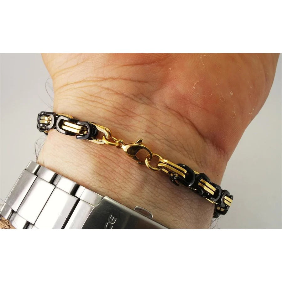 Personalisierte Königskette Armband Edelstahl Bi-color (Gold-Schwarz) Damen/Herren/Unisex, Mit Gratis Lieferung