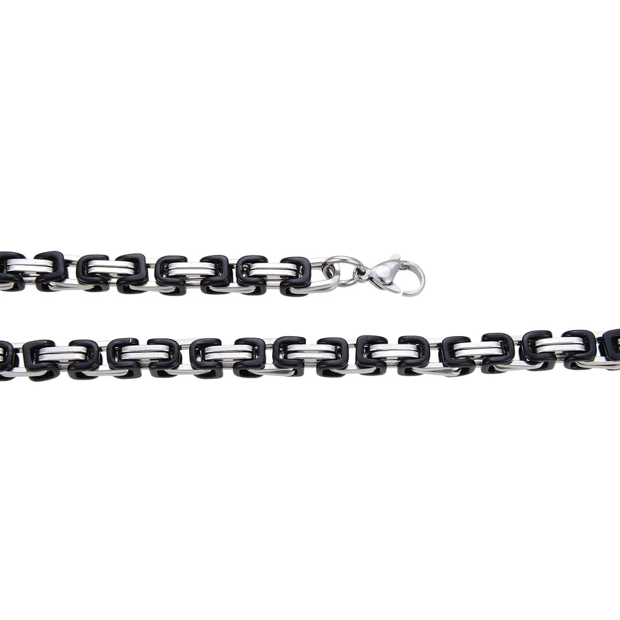 Personalisierte Königskette Collier Edelstahl Bi-color (Silber-Schwarz) Unisex, Mit Gratis Lieferung