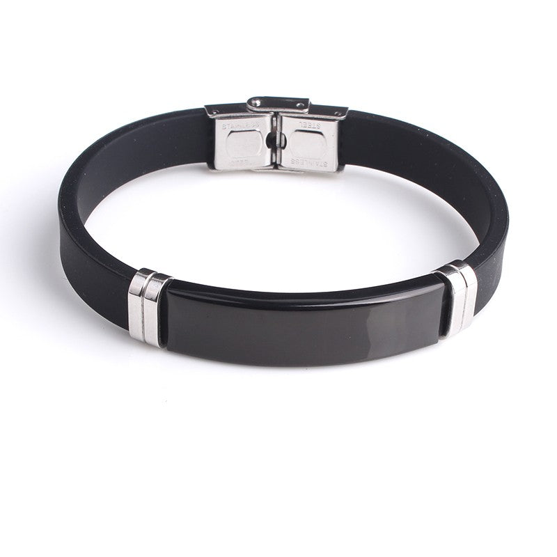 Personalisiere Gravieren name Inschrift und logo Schwarz Glatte Silikon armreif Frauen für Männer 316L Edelstahl armbänder schmuck