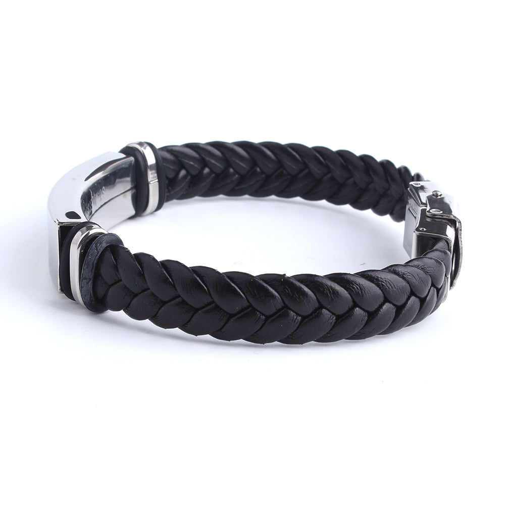 Personalisierte Schwarz Nach  Leder Armreif & Armband Personalisierte Edelstahl Armbänder Für Frauen Und Männer ID Armband