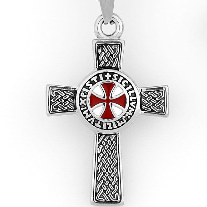 Persolisierte 316L Edelstahl Kreuz Schild Drop Rot und Weiß männer Anhänger Halskette Retro Quer Mode Schmuck