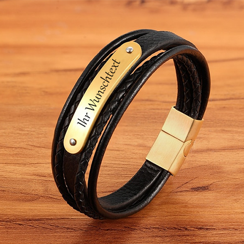 Personalisierte Armband aus echtem Leder für Herren. Mehrschichtig geflochtene, trendige Armbänder aus Kalbsleder mit magnetischer Schnalle. Mit individueller Gravur.