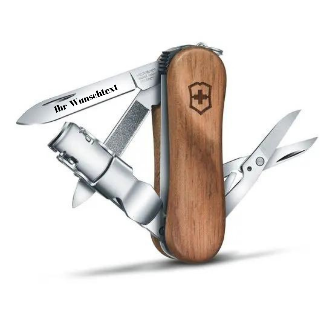 VICTORINOX NAILCLIP WOOD 580 NUSSBAUMHOLZ – 0.6461.63 , MIT GRATIS GRAVUR