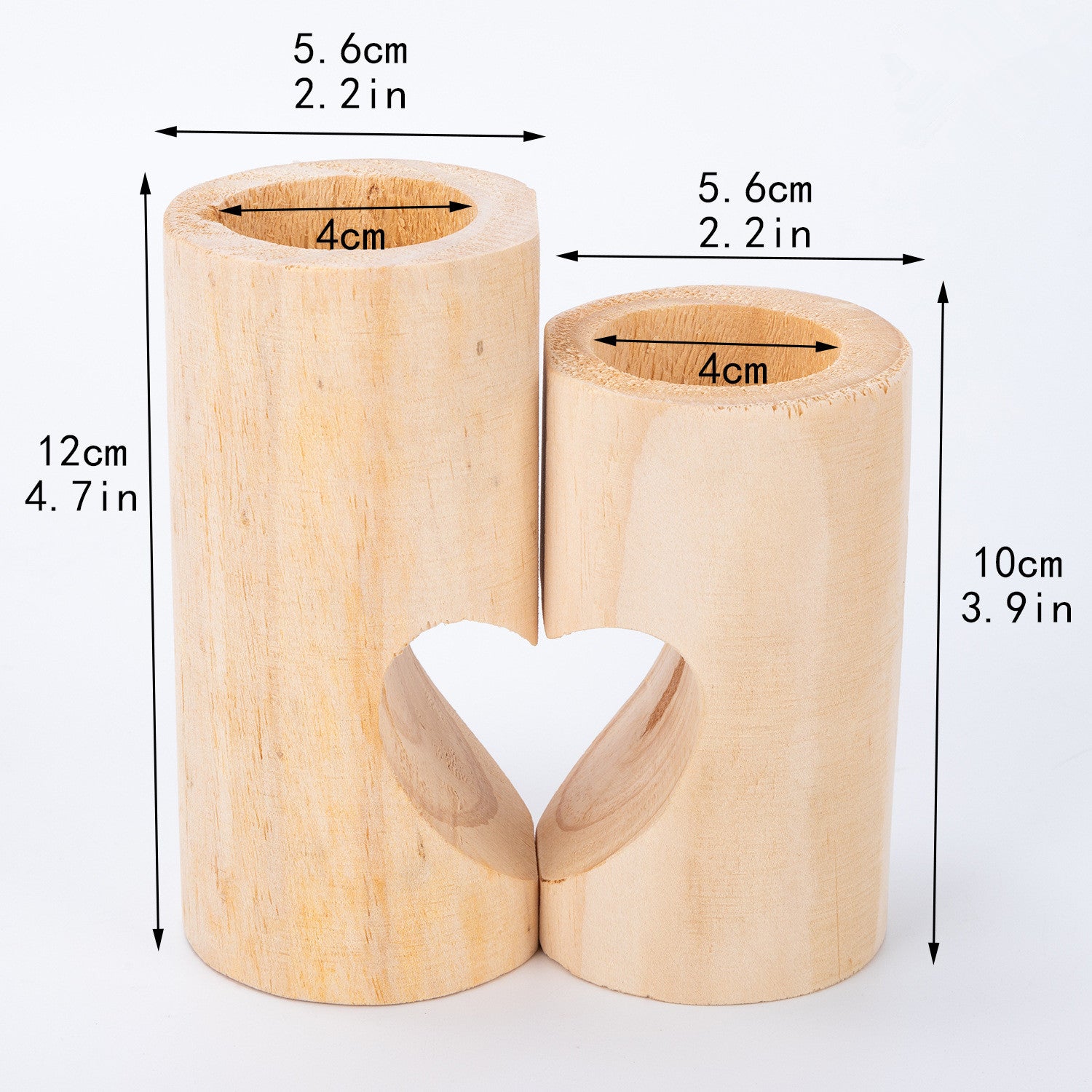 Personalisierte 2 Stück Kerzenständer in Herzform aus Holz.  Individuell graviertes Geschenk für Sie und Ihn.