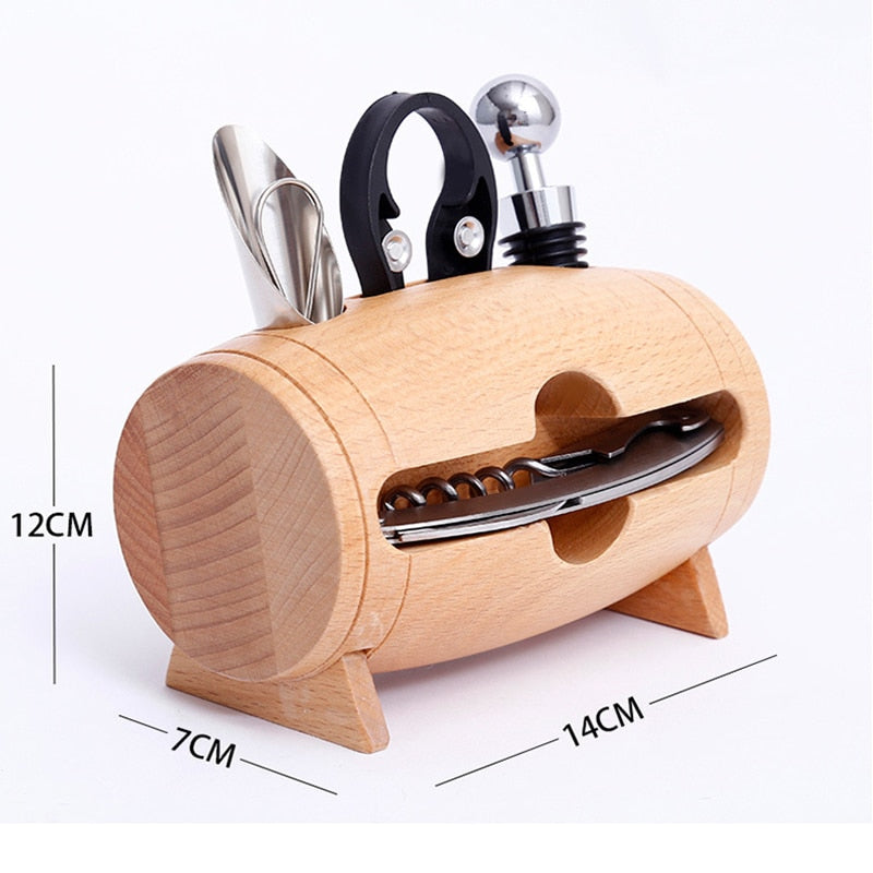 Personalisierte Wein Flasche Opener 4 Stück Küche Werkzeuge Set Manuelle Rotwein Korkenzieher Wein Stopper Ausgießer Folie Cutter mit Holz Lagerung rack